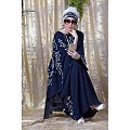 Embroidered abaya with Butterfly sleeves-Navy Blue